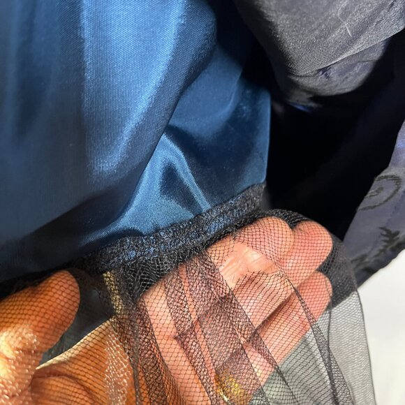 Vintage Ever Beauty Size 14 Blue Taffeta Gown V-Waist Felted Brocade - Picture 7 of 16